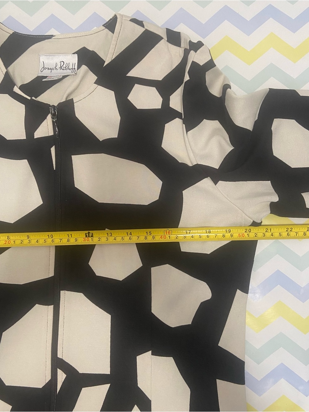 Joseph Ribkoff Black and White Geometric Zip Jacket - Picture 8 of 9